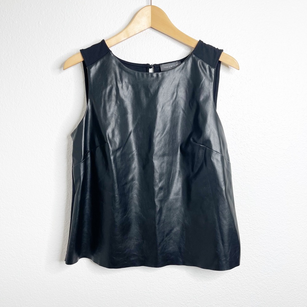 The Limited Womens Black Faux Leather Front Mixed Media Sleeveless Top Size M